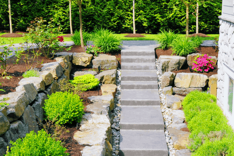 stone path hardscape landscape design with landscape installation by Green Earth DFW